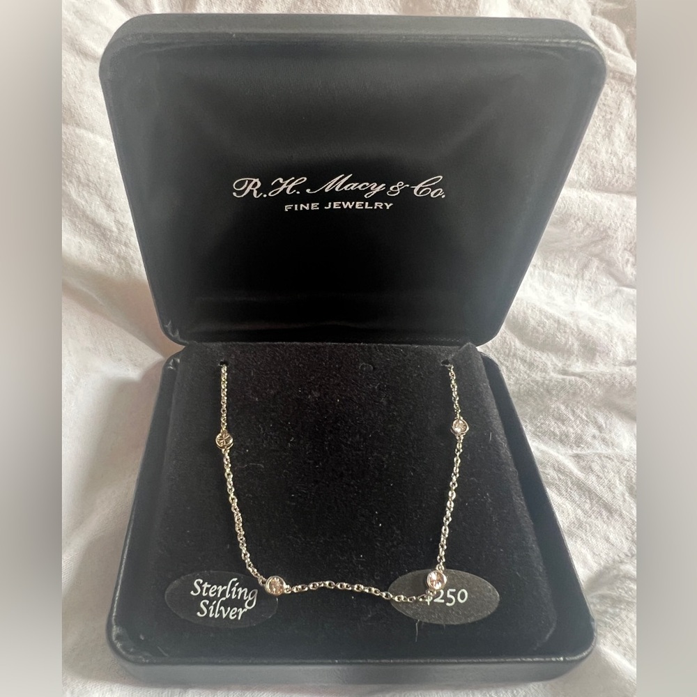 R.H. Macy Fine Jewelers sterling silver and diamond orbit necklace NIB